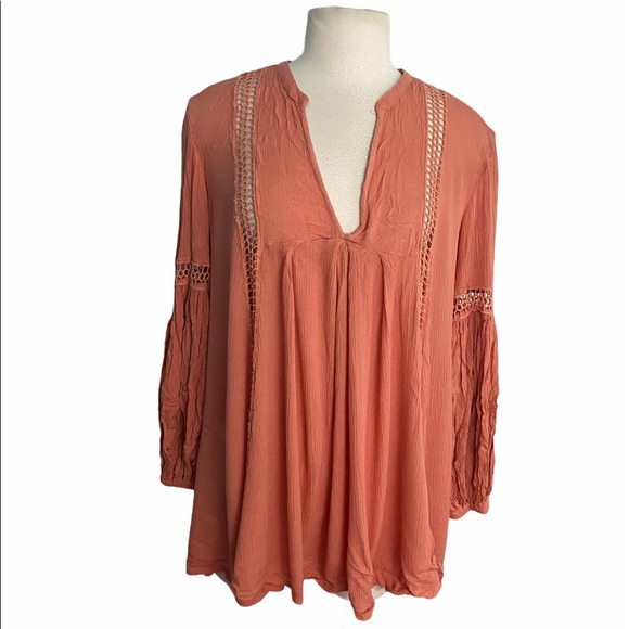 Free people orange tunic long sleeve sz- small - Picture 3 of 7
